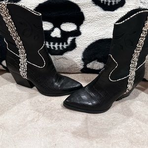 Black and white womens boots